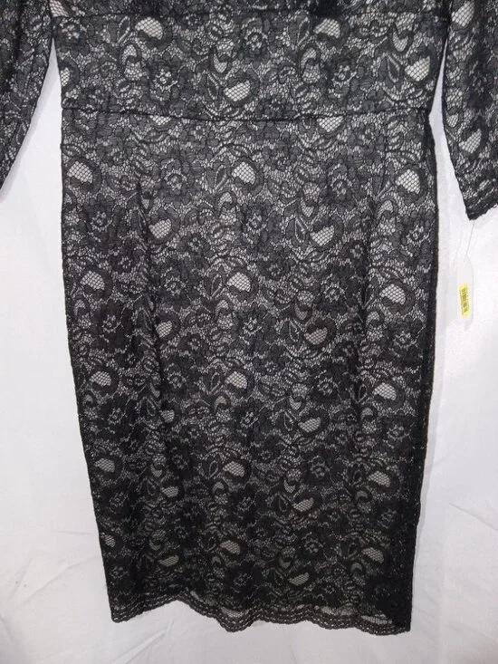 Adrianna Papell Black V Neck Lace Sheath Dress NWT Size 10 Cocktail Party Formal - Picture 3 of 14
